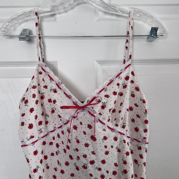 Forever 21 Dress Womens Medium White Red Floral Lace Slip Cami Lined Mini Zipper - Picture 2 of 9